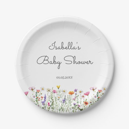 Waterverf Wildbloem Baby shower Papieren Bordje (Voorkant)