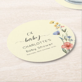 Waterverf Wildbloem Baby shower Ronde Kartonnen Onderzetter
