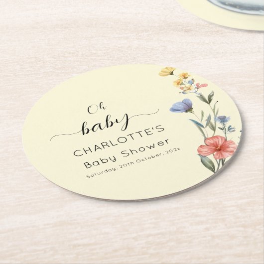 Waterverf Wildbloem Baby shower Ronde Kartonnen Onderzetter (Gebogen)