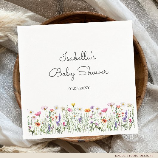 Waterverf Wildbloem Baby shower Servet