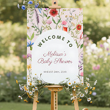 Waterverf Wildbloem Baby shower Welkomstteken