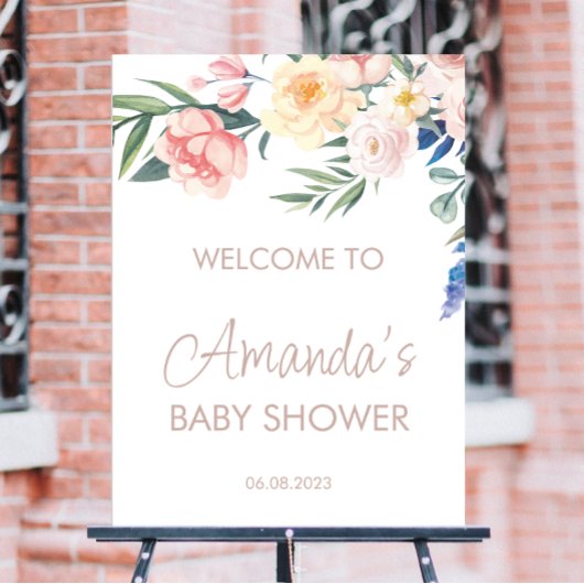 Waterverf Wildbloem Baby shower Welkomstteken Poster