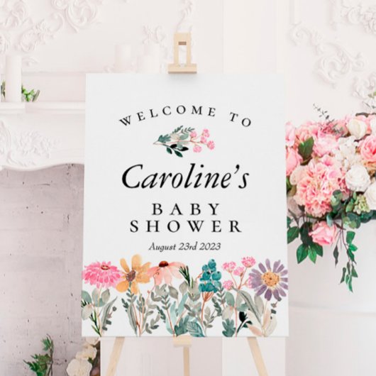 Waterverf Wildbloem Baby shower Welkomstteken Poster