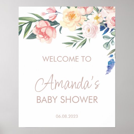 Waterverf Wildbloem Baby shower Welkomstteken Poster (Voorkant)