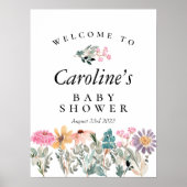 Waterverf Wildbloem Baby shower Welkomstteken Poster (Voorkant)