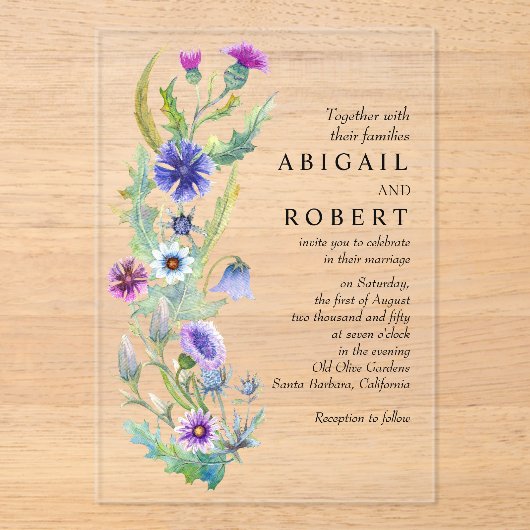 Waterverf Wildbloem Bloemen arrangement Bruiloft Acryl Uitnodigingen (Voorkant)
