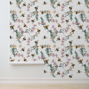 Waterverf Wildbloem Bloemen Bumble Bees Behang