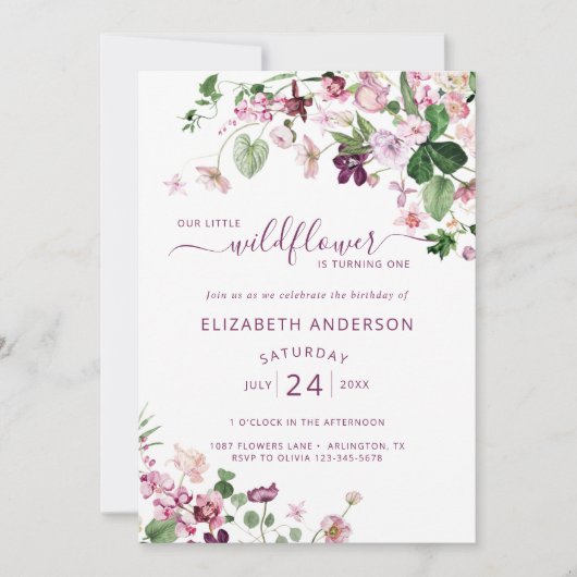 Waterverf Wildbloem Eerste uitnodiging (Voorkant)