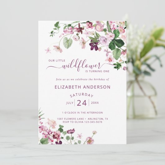 Waterverf Wildbloem Eerste uitnodiging (Staand voorkant)