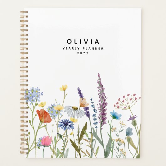 Waterverf Wildbloem Gepersonaliseerd Planner (Voorkant)