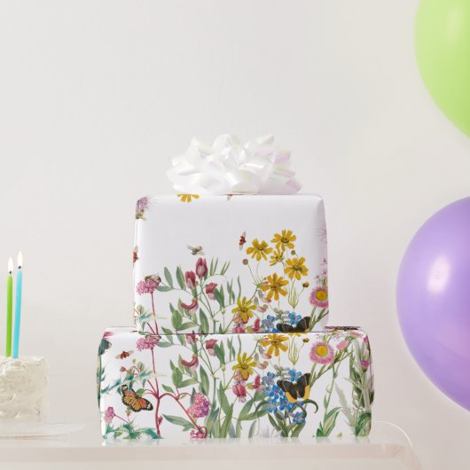 Waterverf Wildbloem Insecten Floral Spring Garden Cadeaupapier (Feestgeschenken)