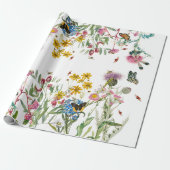 Waterverf Wildbloem Insecten Floral Spring Garden Cadeaupapier (Uitgerold)