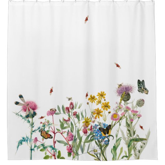 Waterverf Wildbloem Insecten Floral Spring Garden Douchegordijn (Voorkant)
