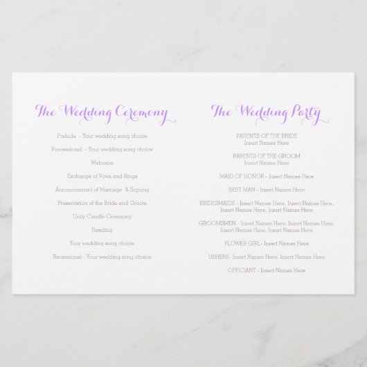 Waterverf wildbloem paars grijs trouwprogramma (Achterkant)