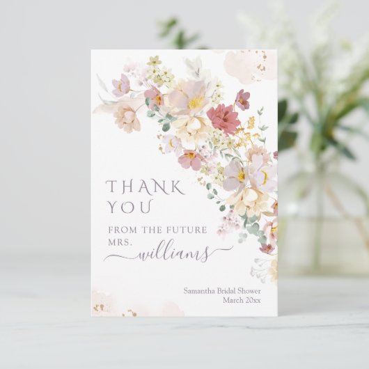 Waterverf Wildbloem Paars Vrijgezellenfeest Bedankkaart (Staand voorkant)