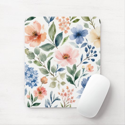 Waterverf Wildbloem Patroon Modern Botanisch Muismat (Met muis)