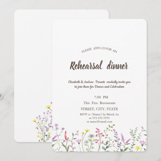 Waterverf Wildbloem repetitie Dinner Kaart (Voorkant / Achterkant)