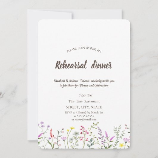 Waterverf Wildbloem repetitie Dinner Kaart (Voorkant)