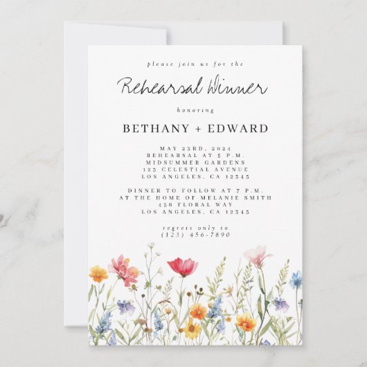 Waterverf Wildbloem repetitie Dinner Kaart (Voorkant)