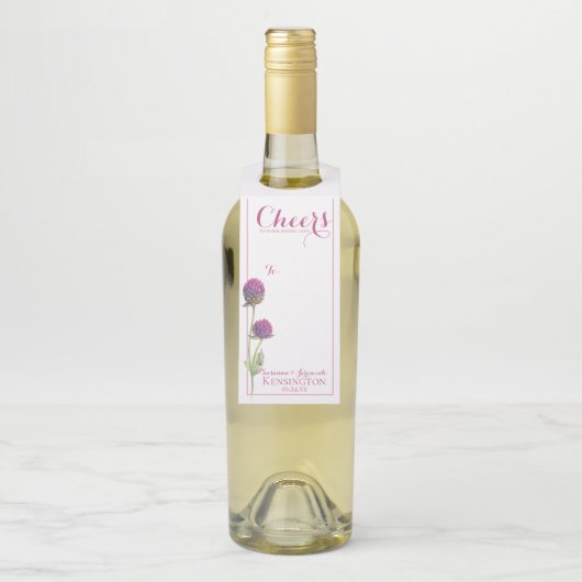 Waterverf Wildbloem Roze Floral Wedding Flessenhanger (Op fles)