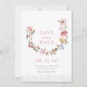 Waterverf Wildbloem Wreath & Lace Save the Date (Voorkant)