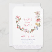 Waterverf Wildbloem Wreath & Lace Save the Date (Voorkant)