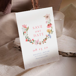 Waterverf Wildbloem Wreath & Lace Save the Date