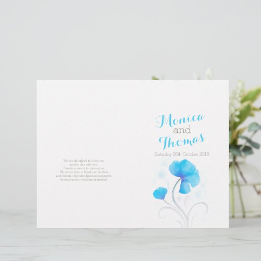 Waterverf wildbloemblauw groot trouwprogramma (Staand voorkant)