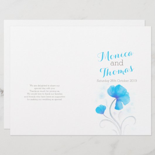 Waterverf wildbloemblauw groot trouwprogramma (Voorkant / Achterkant)