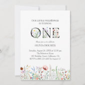 Waterverf Wildbloemen 1e Verjaardagsuitnodiging Kaart (Voorkant)