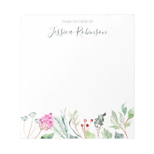 Waterverf Wildbloemen Aangepaste naam Floral Notitieblok (Voorkant)