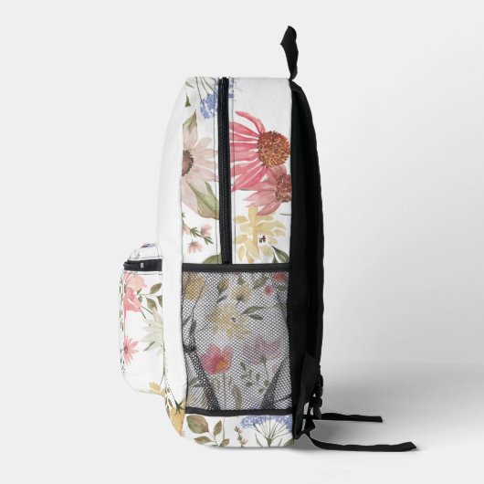 Waterverf Wildbloemen Aangepaste scriptnaam Bedrukte Rugzak (Rechts)