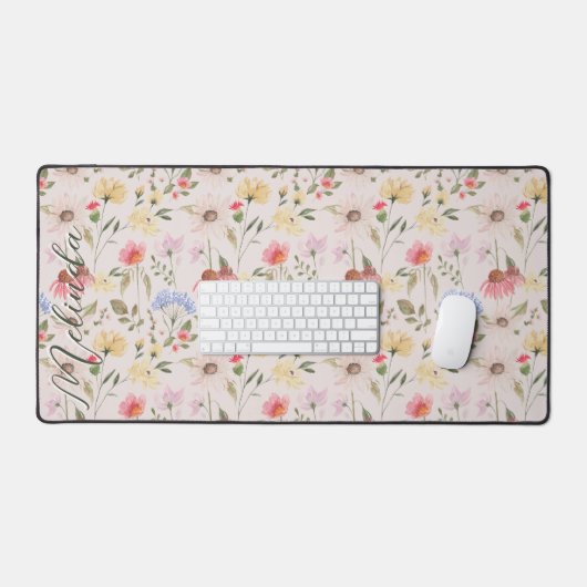 Waterverf Wildbloemen Aangepaste scriptnaam Bureaumat (Keyboard & Muis)