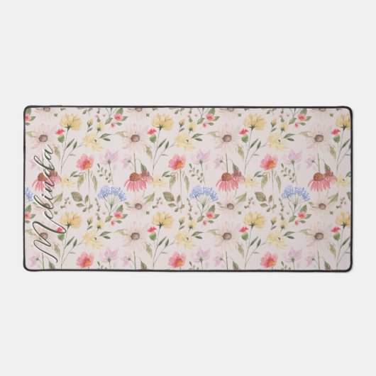 Waterverf Wildbloemen Aangepaste scriptnaam Bureaumat (Voorkant)