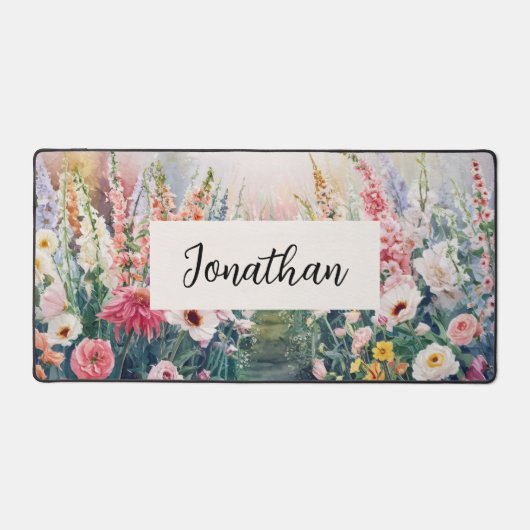 Waterverf Wildbloemen Aangepaste scriptnaam Bureaumat (Voorkant)