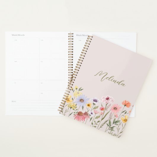 Waterverf Wildbloemen Aangepaste scriptnaam Planner (Display)
