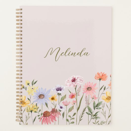 Waterverf Wildbloemen Aangepaste scriptnaam Planner (Voorkant)