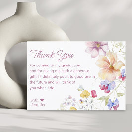 waterverf Wildbloemen afstuderen roze script Bedankkaart