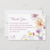 waterverf Wildbloemen afstuderen roze script Bedankkaart (Voorkant)