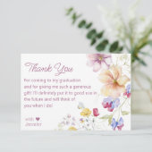 waterverf Wildbloemen afstuderen roze script Bedankkaart (Staand voorkant)