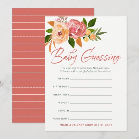 Waterverf Wildbloemen Baby Predica Game Kaart (Voorkant / Achterkant)