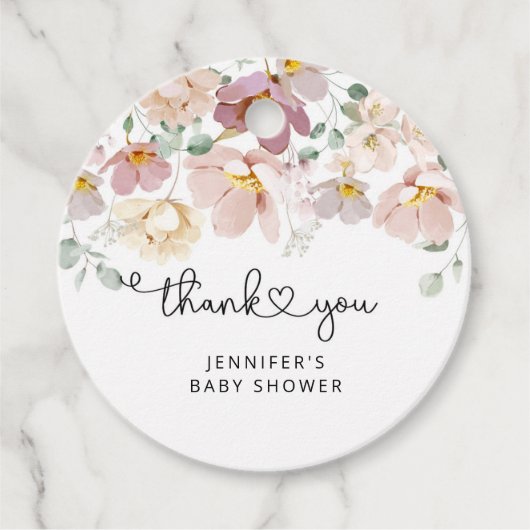 Waterverf wildbloemen baby shower dank u bedankjes labels (Voorkant)