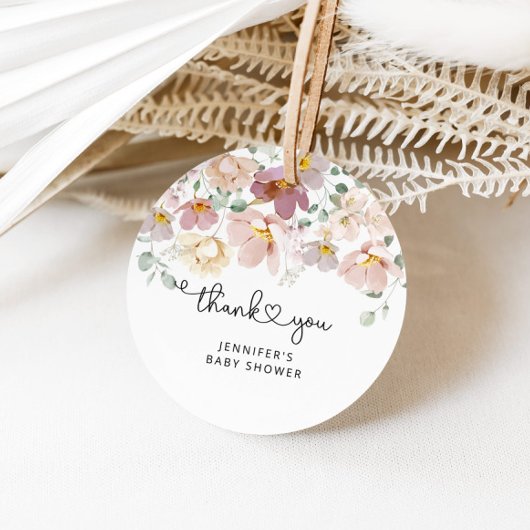 Waterverf wildbloemen baby shower dank u bedankjes labels