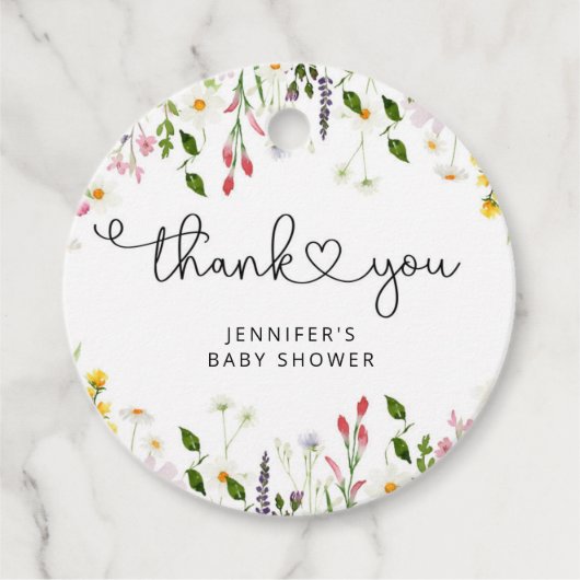 Waterverf wildbloemen baby shower dank u bedankjes labels (Voorkant)