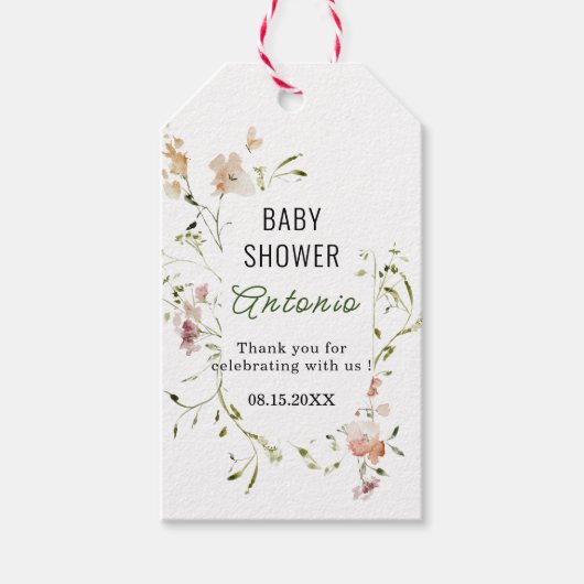 Waterverf wildbloemen baby shower dank u cadeaulabel (Voorkant)