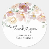 Waterverf wildbloemen baby shower dank u ronde sticker (Voorkant)