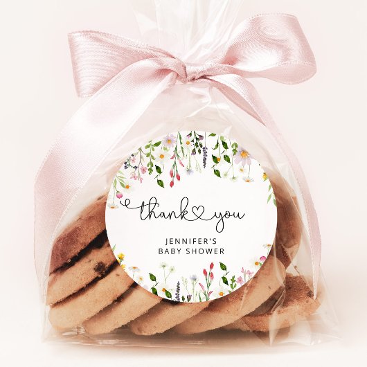 Waterverf wildbloemen baby shower dank u ronde sticker