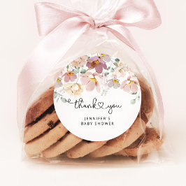 Waterverf wildbloemen baby shower dank u ronde sticker