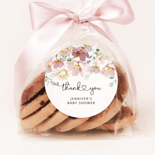 Waterverf wildbloemen baby shower dank u ronde sticker