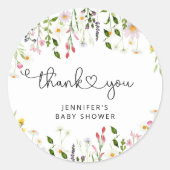 Waterverf wildbloemen baby shower dank u ronde sticker (Voorkant)